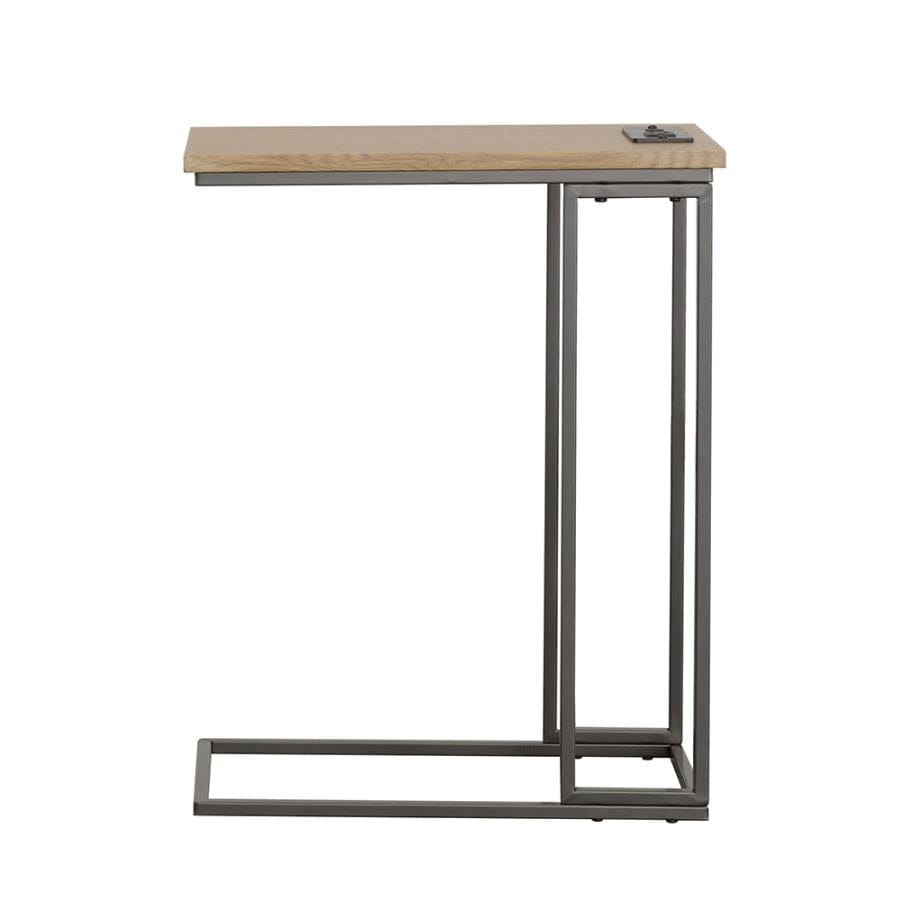 Rudy Snack Table with Power Outlet Gunmetal and Natural