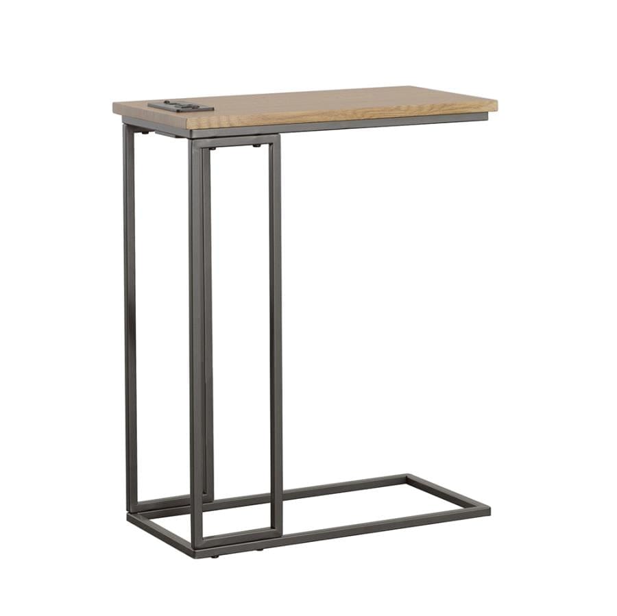 Rudy Snack Table with Power Outlet Gunmetal and Natural