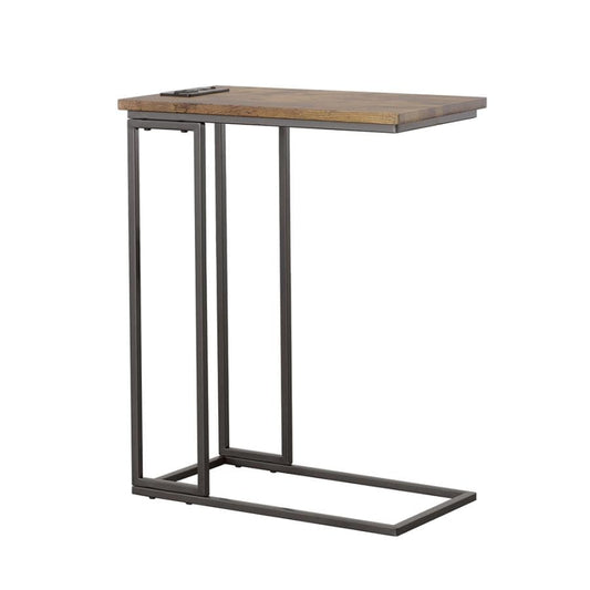 Rudy Snack Table with Power Outlet Gunmetal and Antique Brown