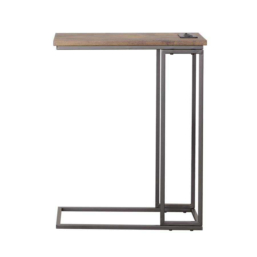 Rudy Snack Table with Power Outlet Gunmetal and Antique Brown