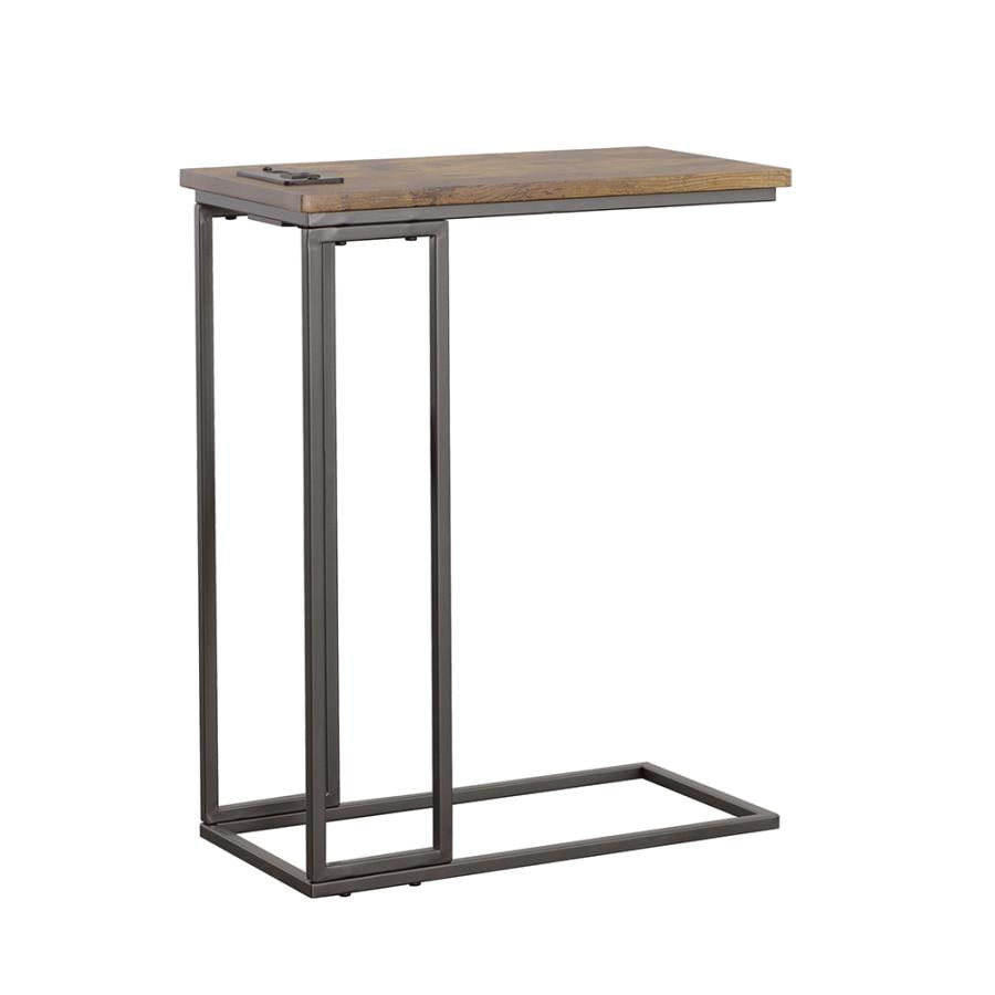 Rudy Snack Table with Power Outlet Gunmetal and Antique Brown