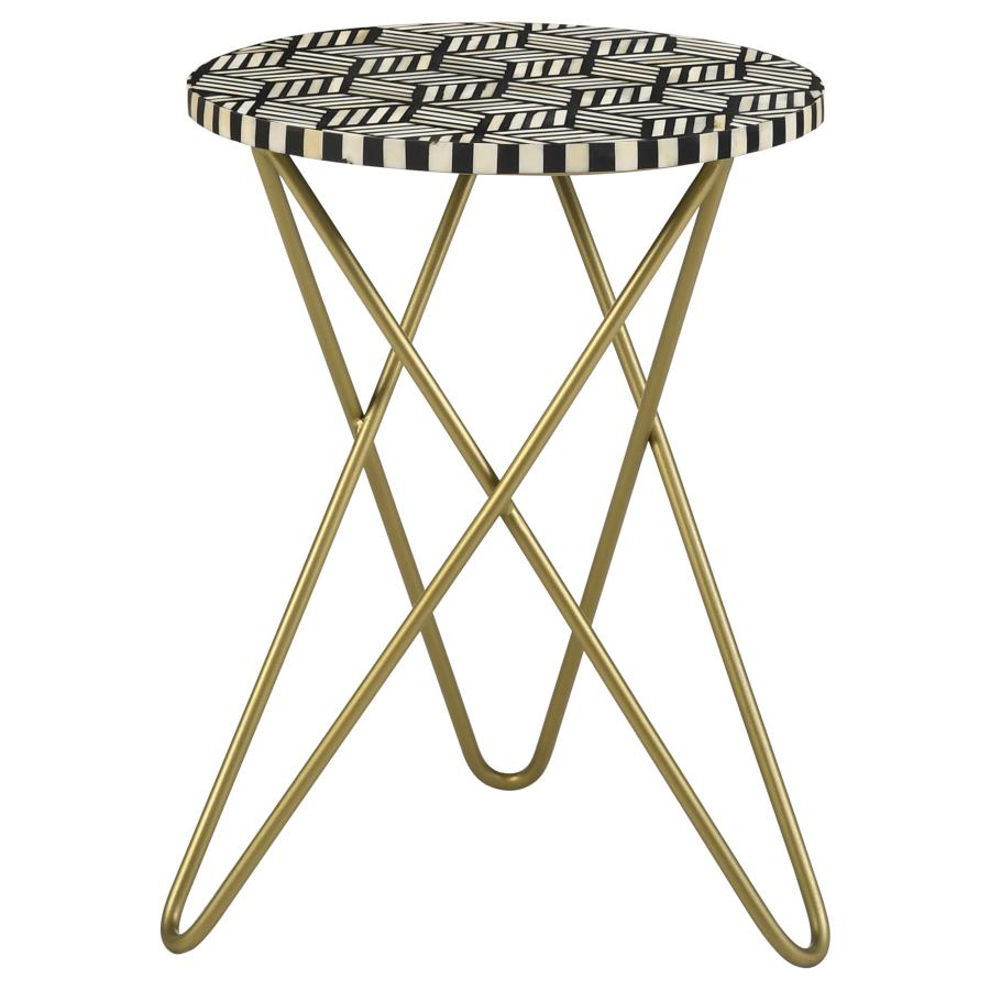 Xenia Round Accent Table with Hairpin Legs Black and White