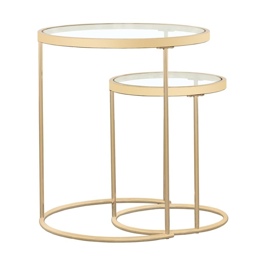 Maylin 2-piece Round Glass Top Nesting Tables Gold