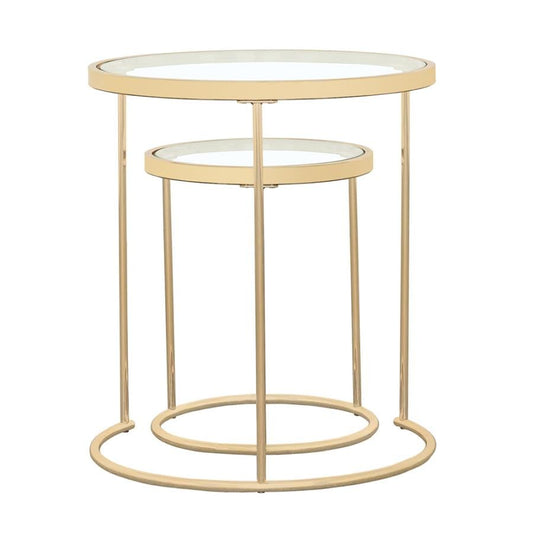 Maylin 2-piece Round Glass Top Nesting Tables Gold