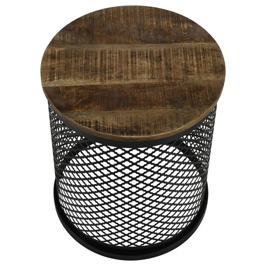 Aurora Round Accent Table with Drum Base Natural and Black