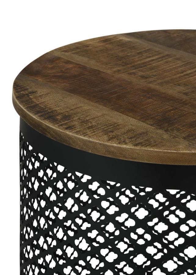 Aurora Round Accent Table with Drum Base Natural and Black