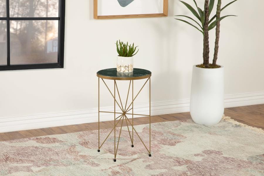 Eliska Round Accent Table with Marble Top Green and Antique Gold