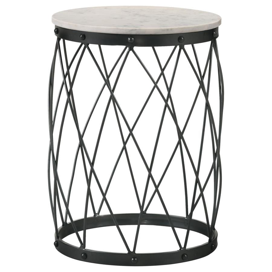 Tereza Round Accent Table with Marble Top White and Black