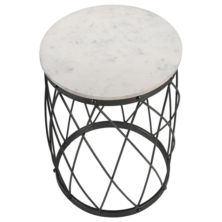 Tereza Round Accent Table with Marble Top White and Black