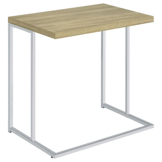 Rectangular Snack Table with Metal Base Natural and Chrome