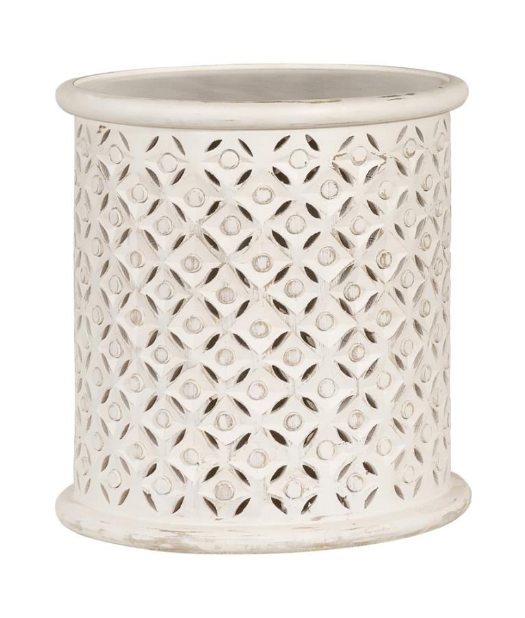 Krish 18-inch Round Accent Table White Washed