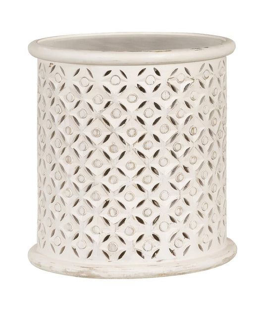 Krish 18-inch Round Accent Table White Washed