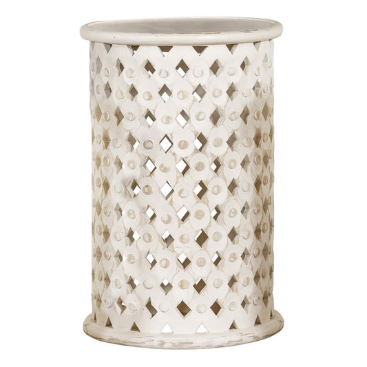 Krish 24-inch Round Accent Table White Washed