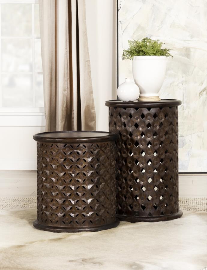 Krish 24-inch Round Accent Table Dark Brown