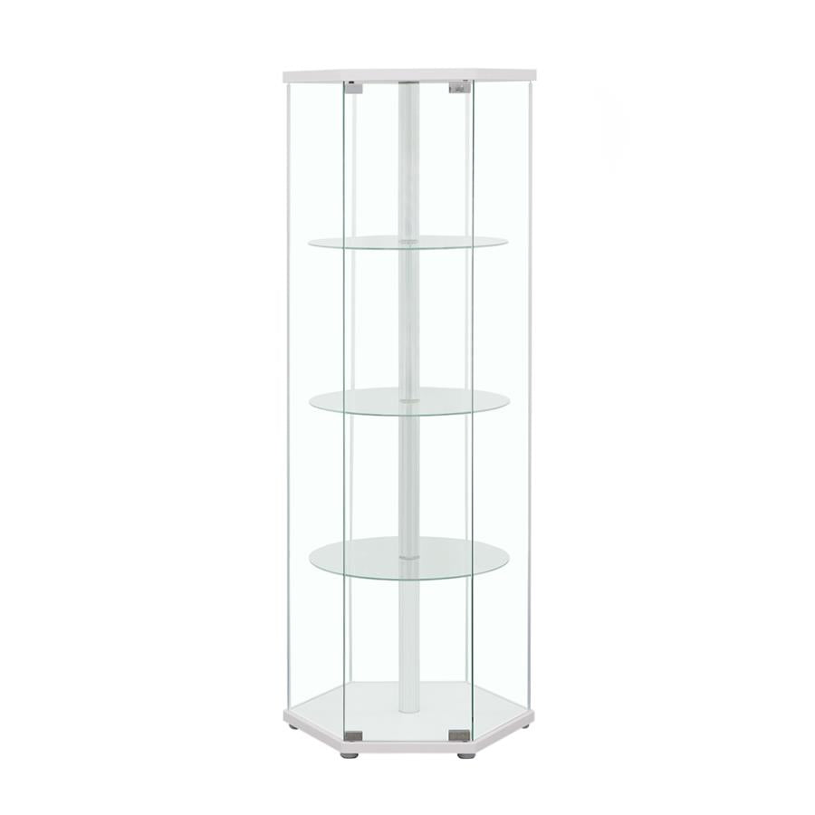 Zahavah 4-shelf Hexagon Shaped Curio Cabinet White and Clear