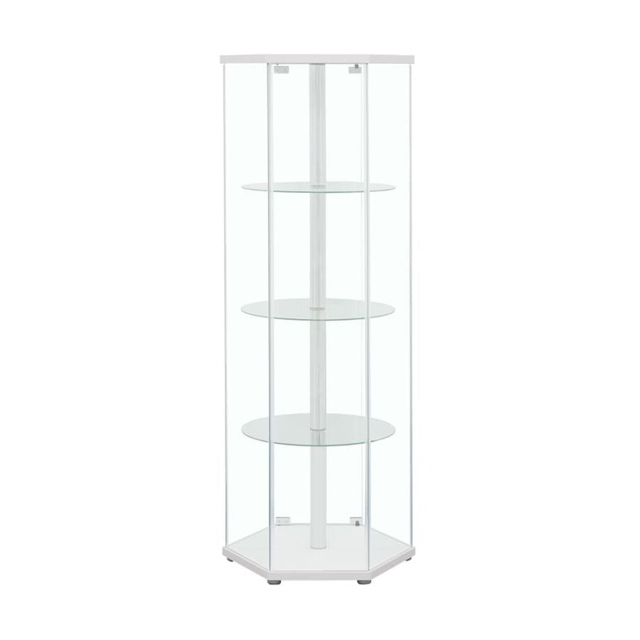 Zahavah 4-shelf Hexagon Shaped Curio Cabinet White and Clear