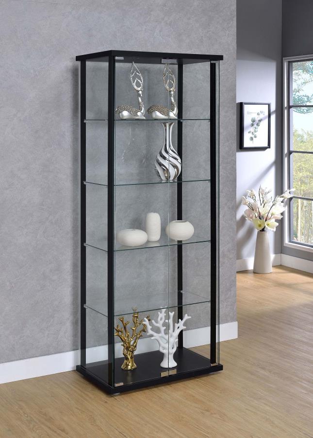 Delphinium 5-shelf Glass Curio Cabinet Black and Clear