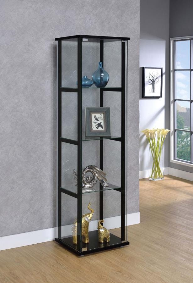 Cyclamen 4-shelf Glass Curio Cabinet Black and Clear