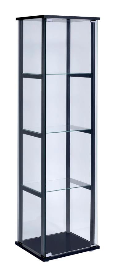 Cyclamen 4-shelf Glass Curio Cabinet Black and Clear