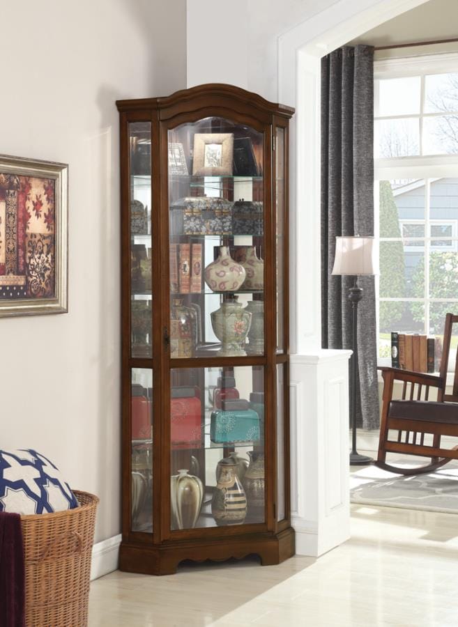 Catalina 6-shelf Corner Curio Cabinet Burnished Brown