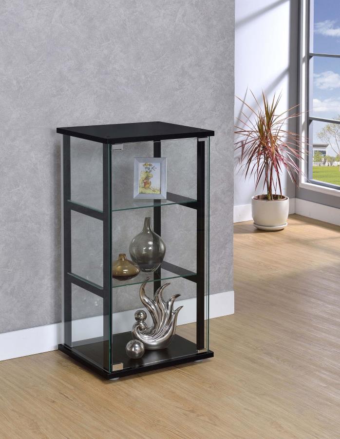 Cyclamen 3-shelf Glass Curio Cabinet Black and Clear