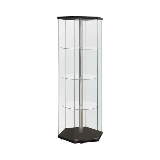 Zahavah 4-shelf Hexagon Shaped Curio Cabinet Black and Clear