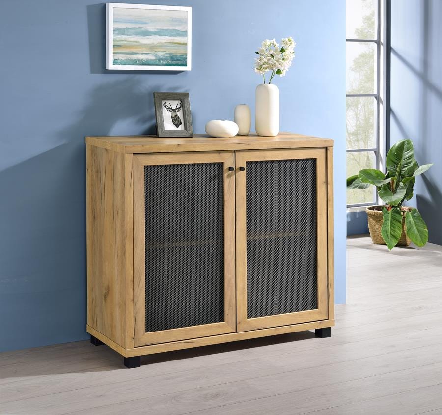 McHale Accent Cabinet with Two Mesh Doors Golden Oak