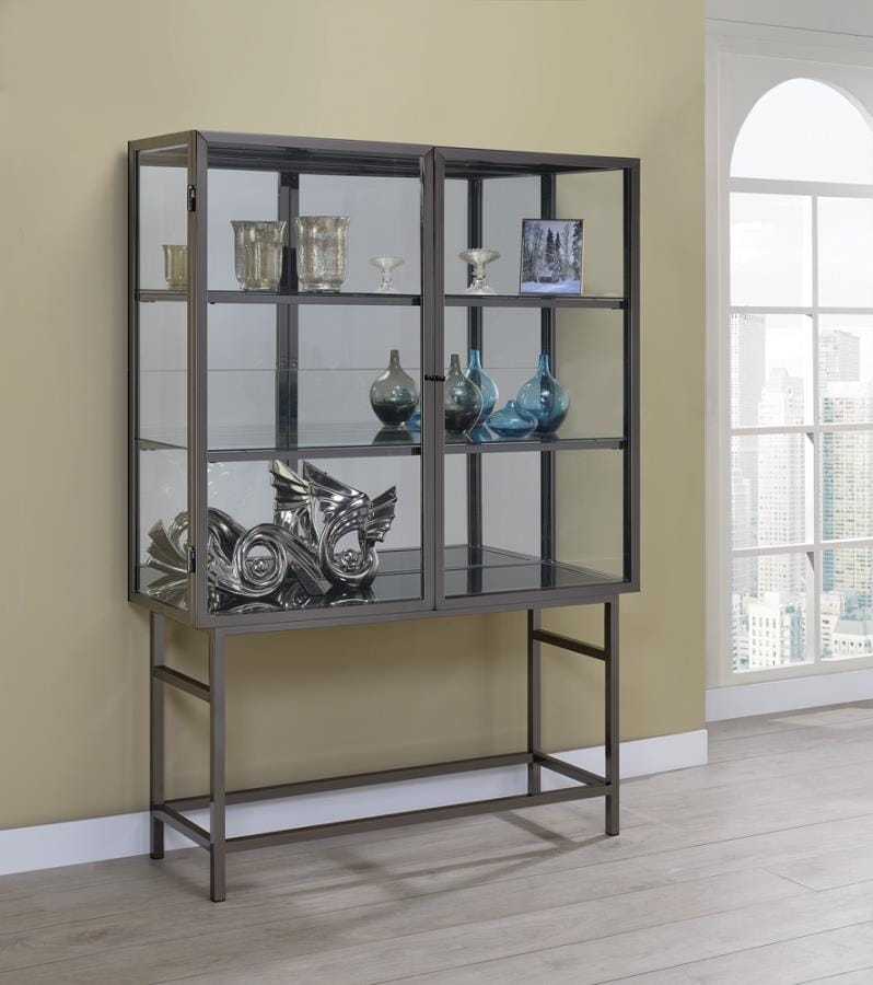 Sloan 2-door Curio Cabinet Brushed Black Nickel