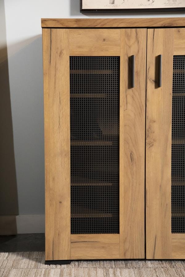 Bristol Metal Mesh Door Accent Cabinet Golden Oak