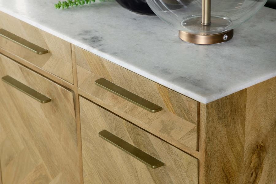 Keaton 3-door Accent Cabinet with Marble Top Natural and Antique Gold