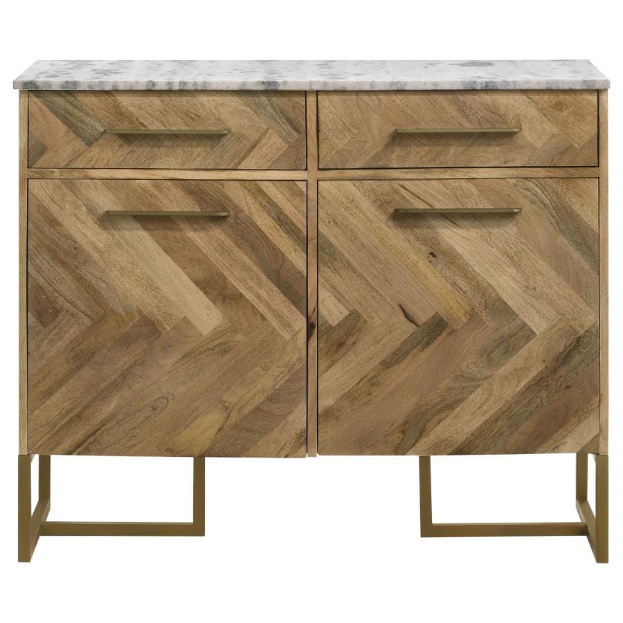 Keaton 2-door Accent Cabinet with Marble Top Natural and Antique Gold