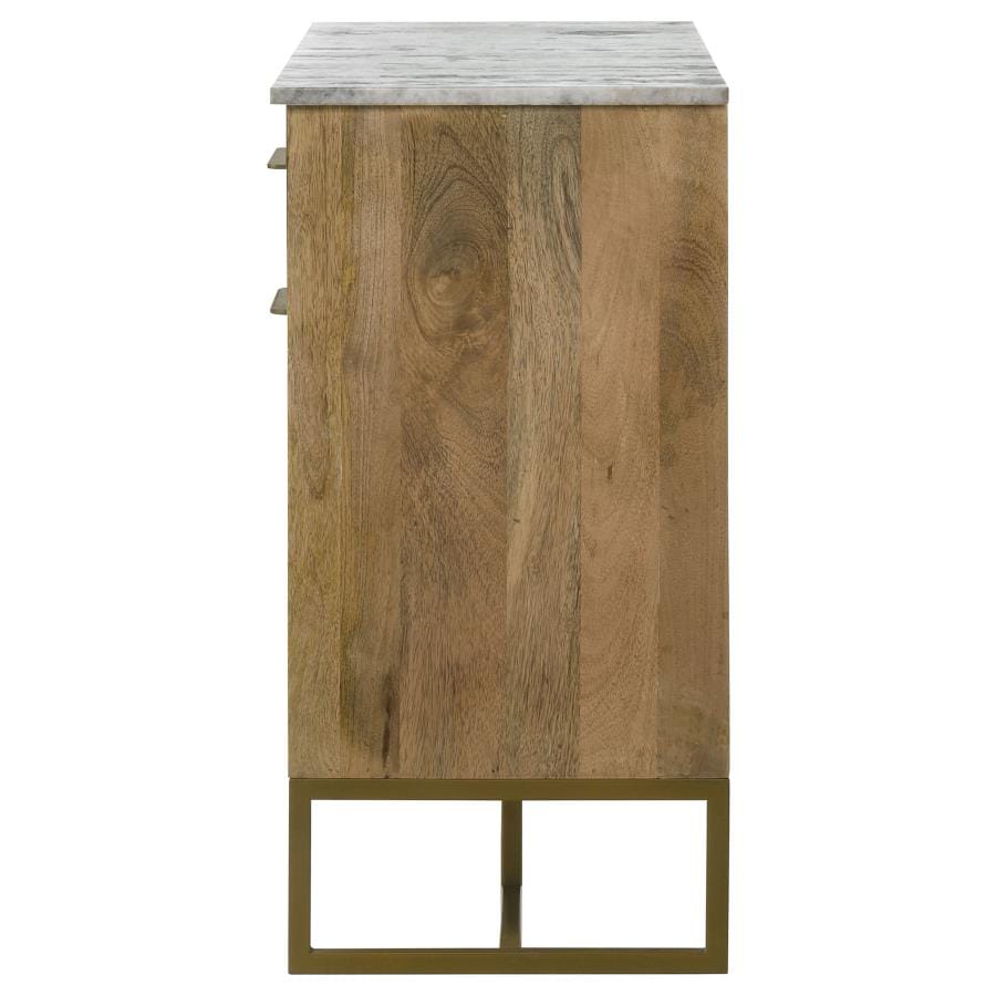 Keaton 2-door Accent Cabinet with Marble Top Natural and Antique Gold