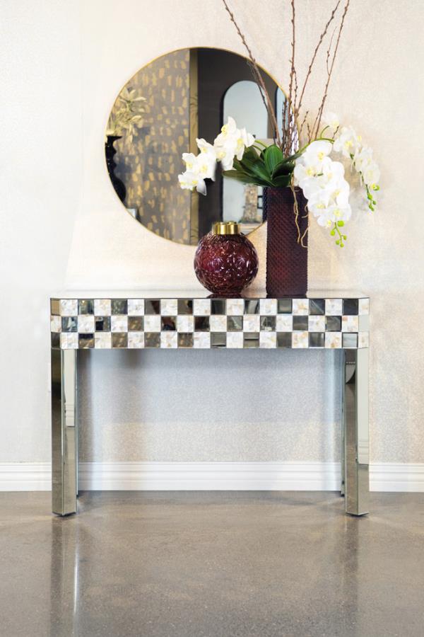 Checker Pattern Rectangular Console Table Silver