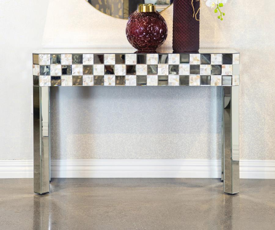 Checker Pattern Rectangular Console Table Silver