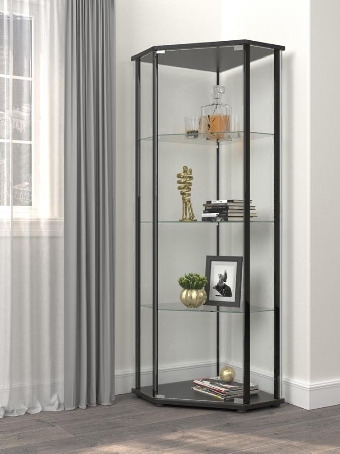 Zenobia Glass Shelf Curio Cabinet Clear and Black