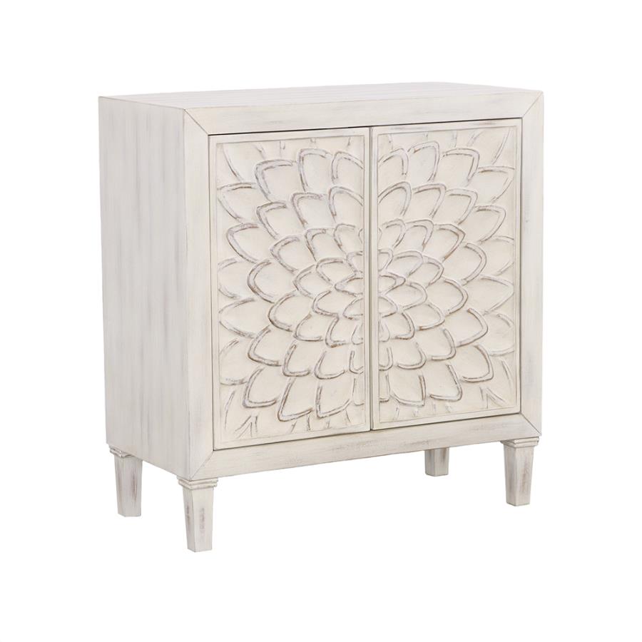 Clarkia Accent Cabinet with Floral Carved Door White