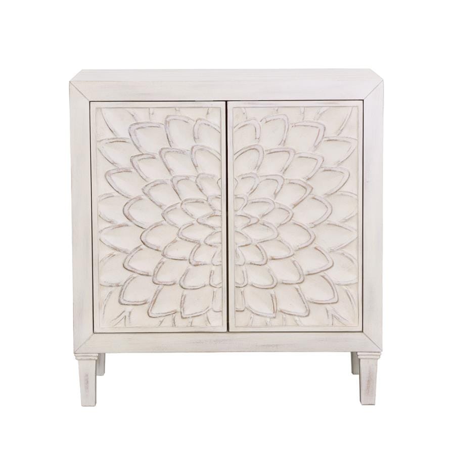 Clarkia Accent Cabinet with Floral Carved Door White