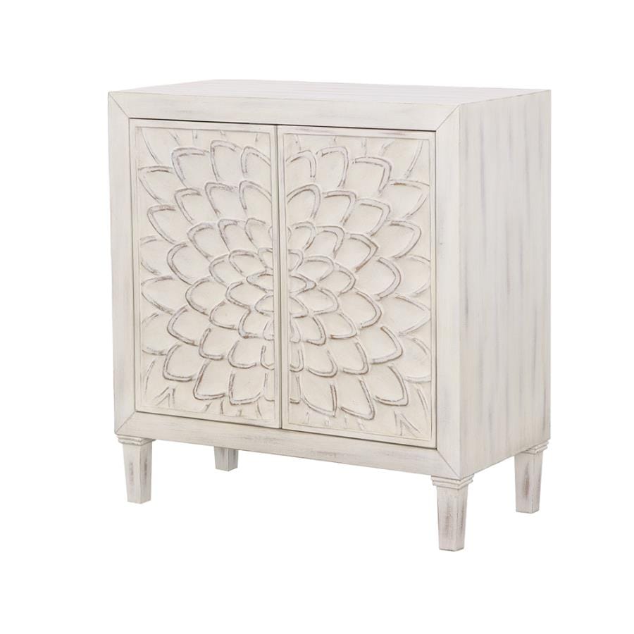 Clarkia Accent Cabinet with Floral Carved Door White