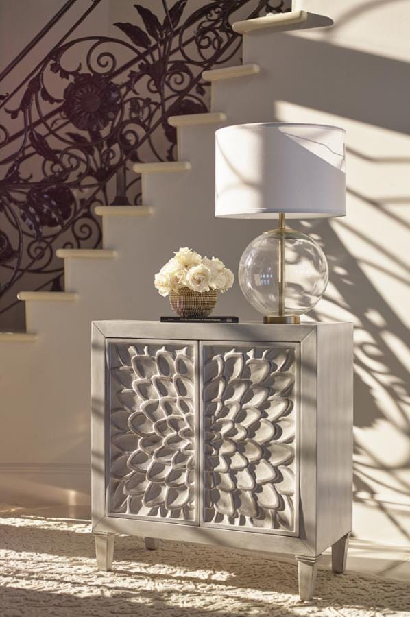 Clarkia Accent Cabinet with Floral Carved Door White