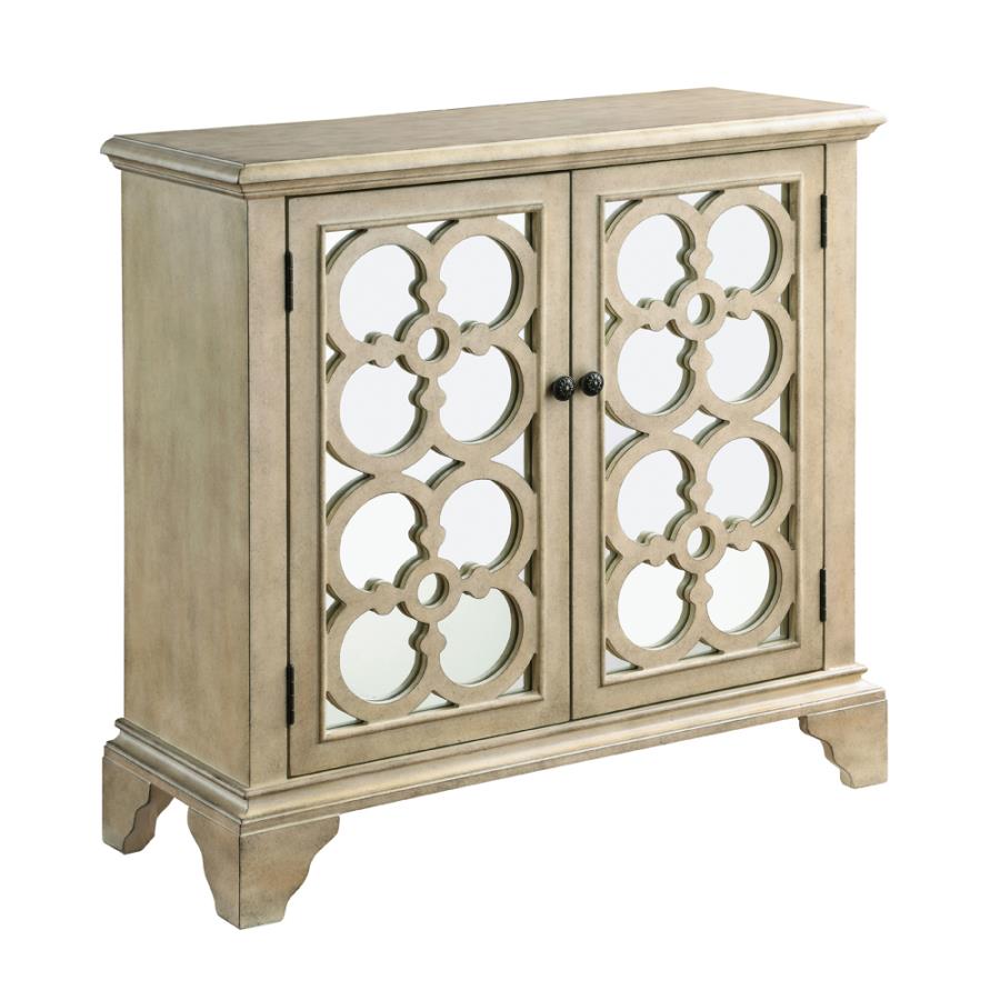 Rectangular Floral Mirrored Door Accent Cabinet Natural