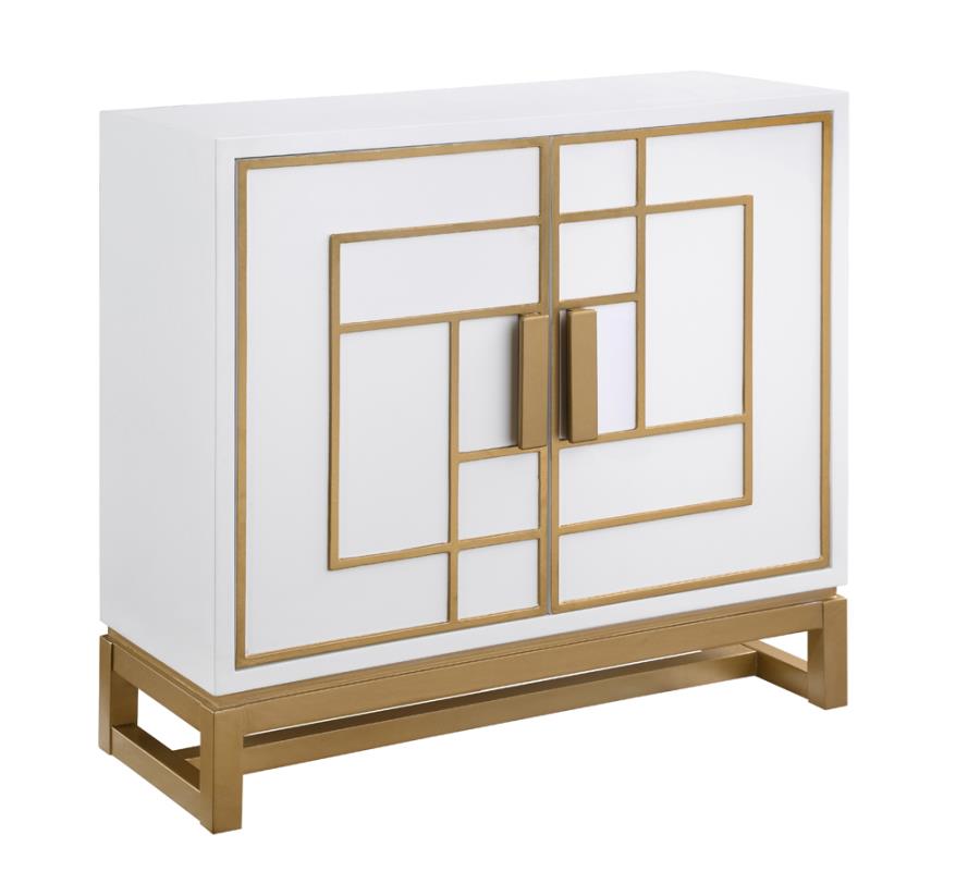 Rectangular 2-door Accent Cabinet White and Gold