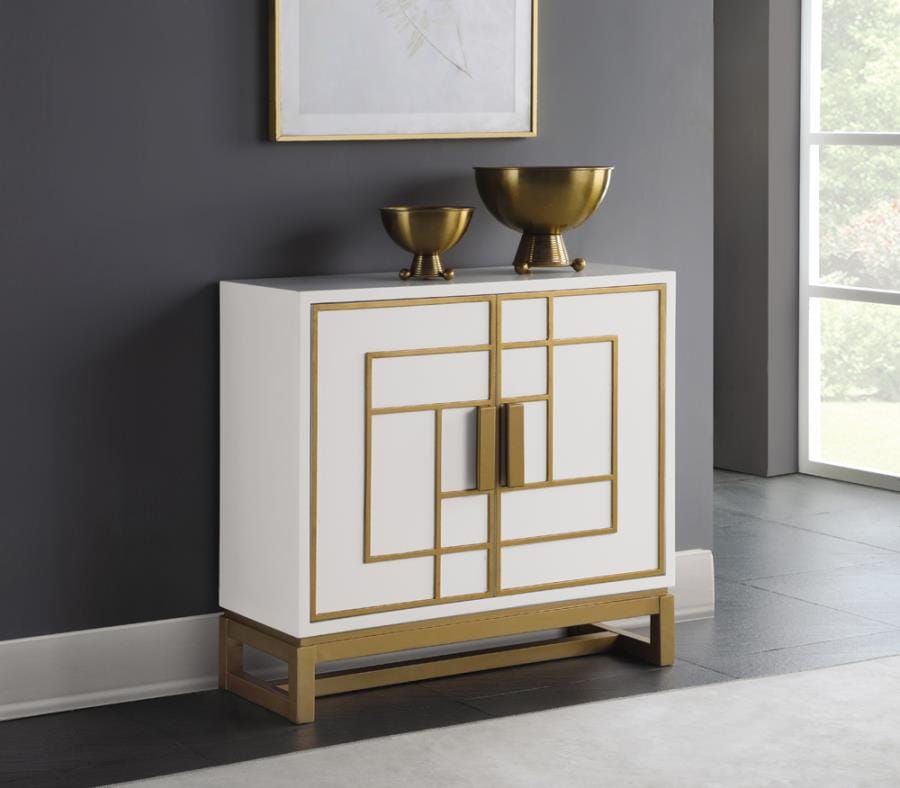 Rectangular 2-door Accent Cabinet White and Gold