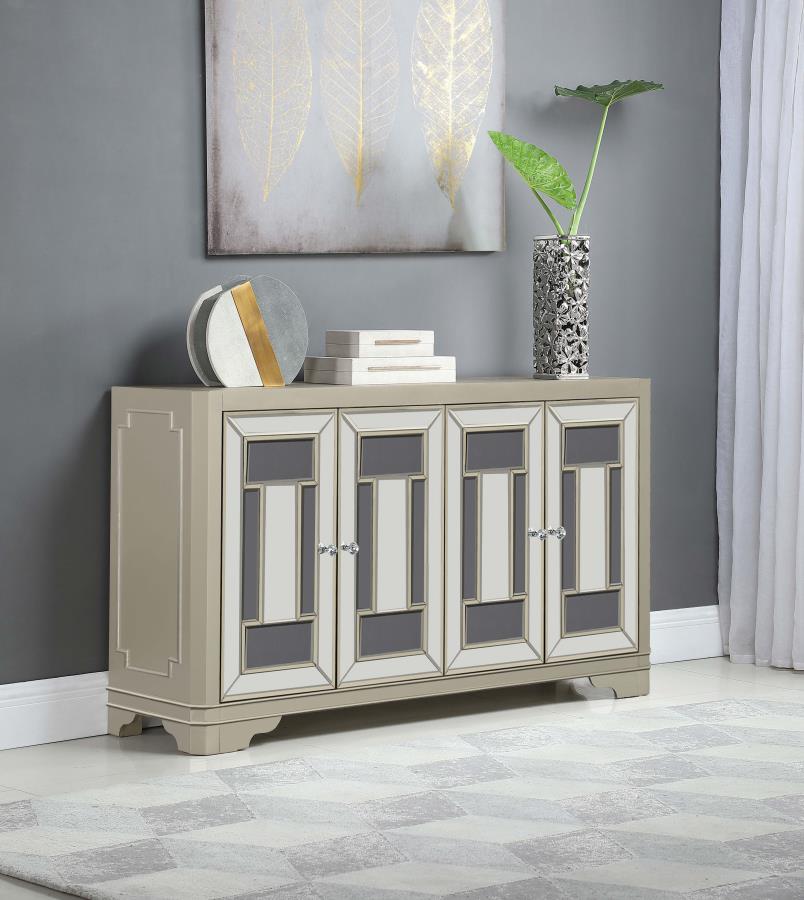 Toula 4-door Accent Cabinet Smoke and Champagne