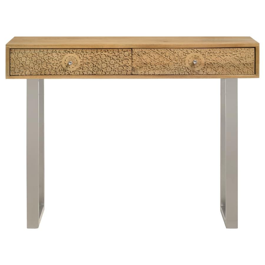 Draco Console Table with Hand Carved Drawers Natural