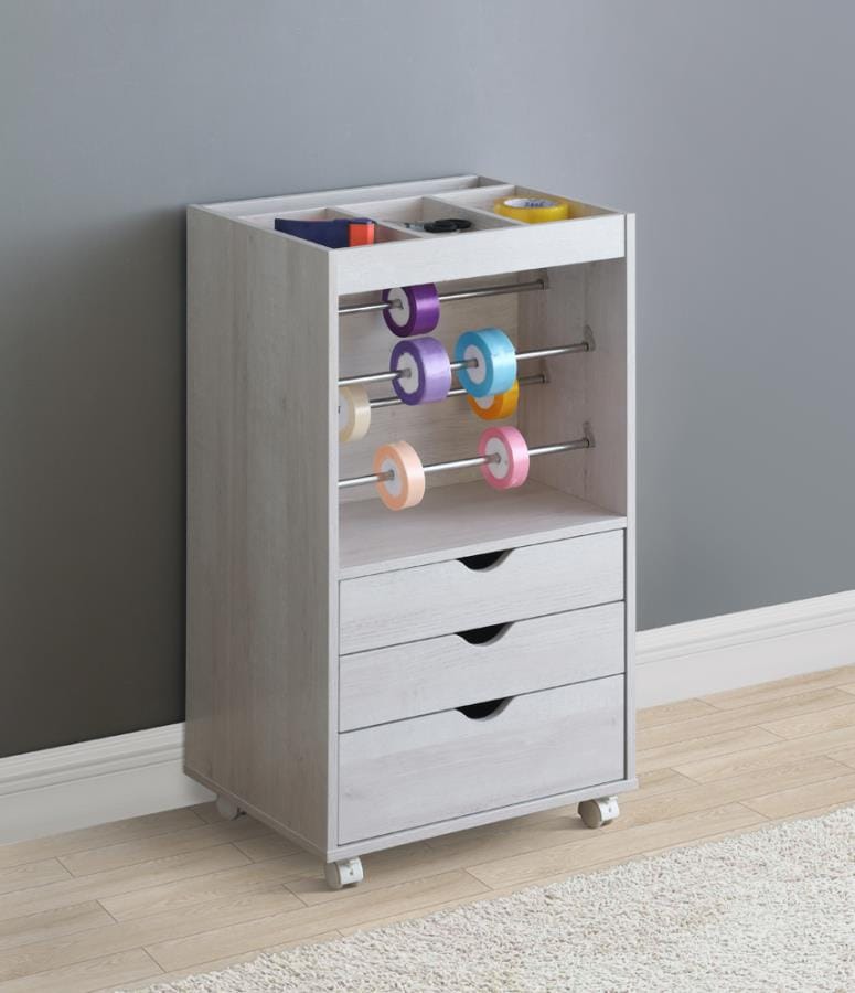 3-drawer Storage Cabinet with Caters White Oak