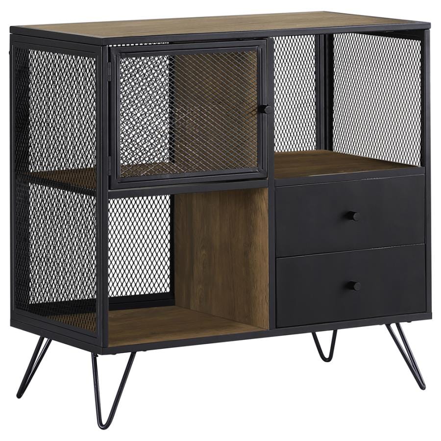 Hairpin Leg Accent Cabinet Light Oak and Gunmetal Grey