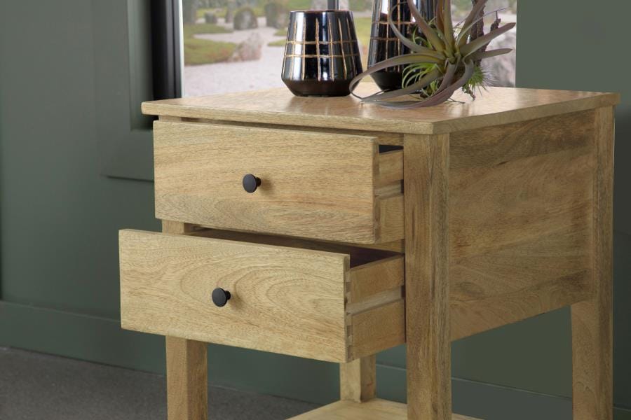 Russo 2-drawer Accent Table with Open Shelf Natural Mango