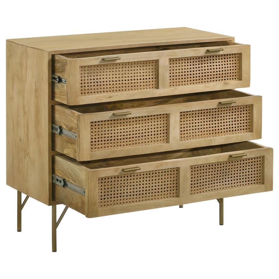 Zamora 3-drawer Accent Cabinet Natural and Antique Brass