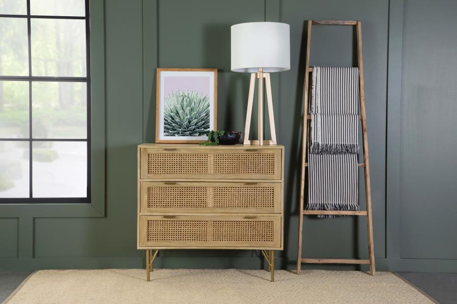 Zamora 3-drawer Accent Cabinet Natural and Antique Brass