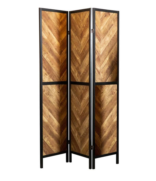 Marlene Herringbone Pattern 3-Panel Screen Rustic Tobacco and Black